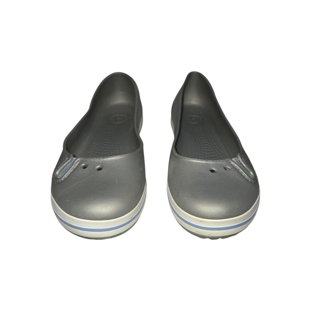 Crocs Crocband Flat Metallic Charcoal Grey Blue Ballet Flats Womens 8 - Picture 2 of 8